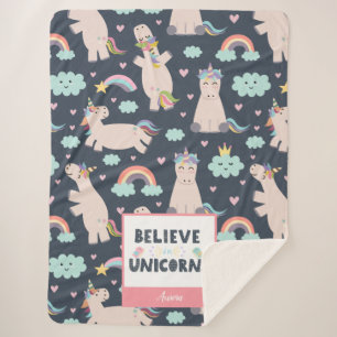 Couverture Sherpa Croyez en Unicorns Bleu et Rose fille Motif enfant