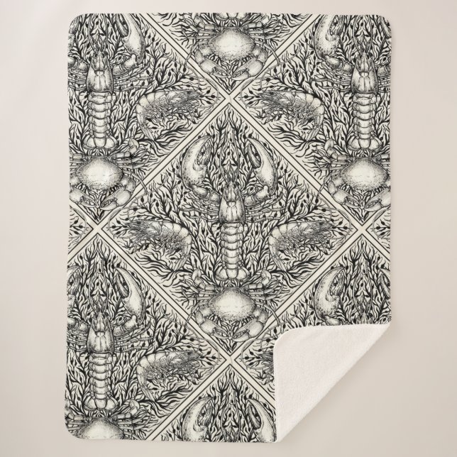 Couverture Sherpa Crustacéen en noir et blanc naturel (Devant)