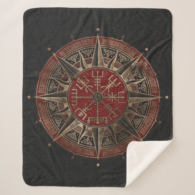 Couverture Sherpa Cuir noir et rouge boussole de Vegvisir - de (Devant)