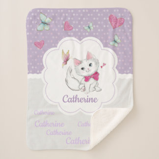 Couverture Sherpa Cuisine chaton blanc avec papillon au pastel