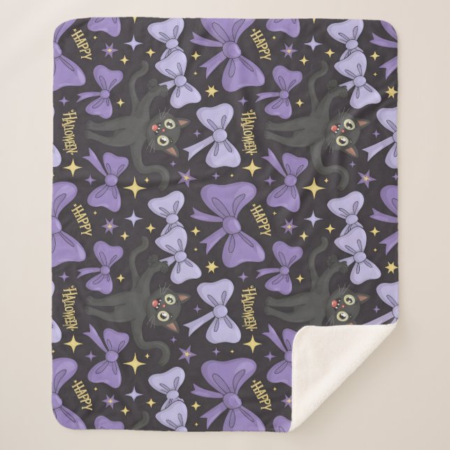 Couverture Sherpa Cuisine Éffrayante Chat Noir & Bow Halloween sans  (Devant)