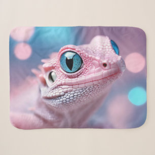 Couverture Sherpa Cuisine Petit Lézard Rose aux Grands Yeux Bleus