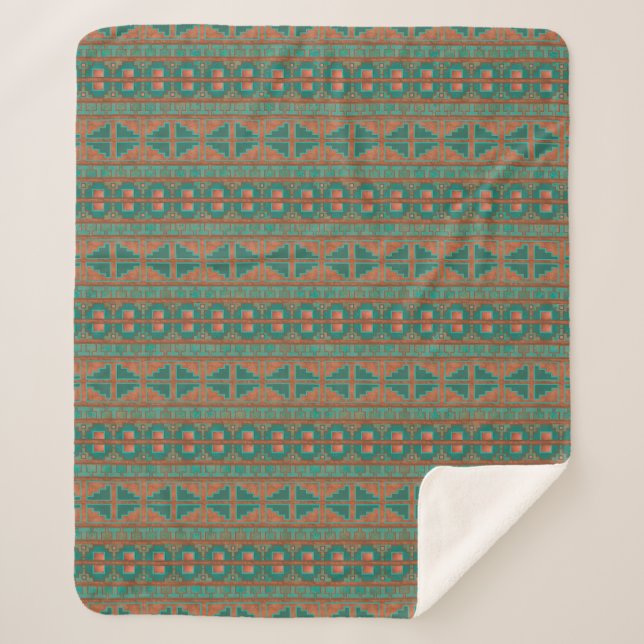 Couverture Sherpa Cuivre du sud-ouest Turquoise Motif géométrique Mo (Devant)