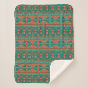 Couverture Sherpa Cuivre du sud-ouest Turquoise Motif géométrique Pe