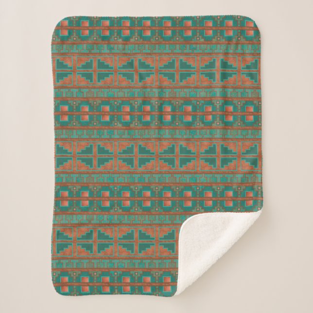 Couverture Sherpa Cuivre du sud-ouest Turquoise Motif géométrique Pe (Devant)