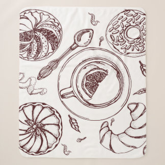 Couverture Sherpa Cup of tea, a pastry, croissant, vintage, hand