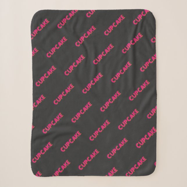 Couverture Sherpa Cupcake Rose Texte Personnalisé Noir  (Devant)