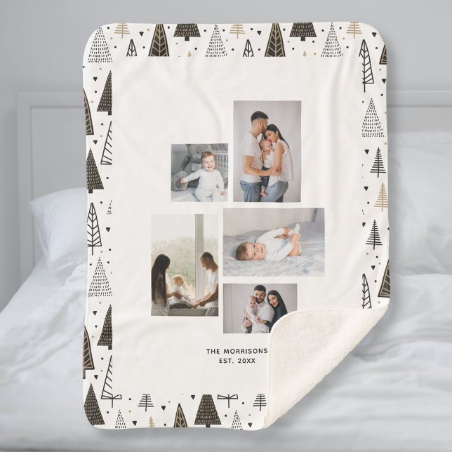 Couverture Sherpa Custom 5 Photos Nom du collage Pins d'hiver (Créateur téléchargé)