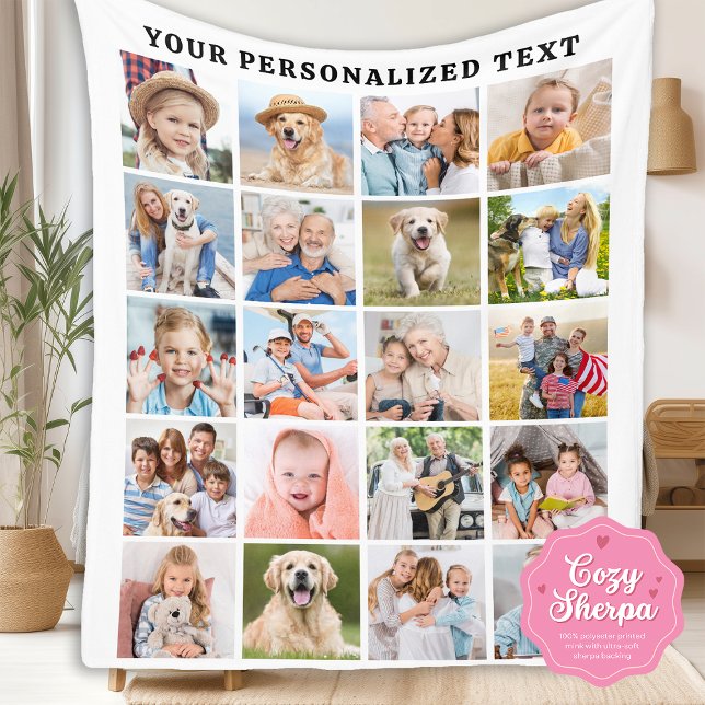 Couverture Sherpa Custom Family 20 Photos Collage Trendy Birthday (Créateur téléchargé)