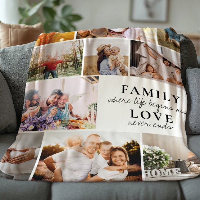Couverture Sherpa Custom Family Love Photo Collage Modern Citation C (Créateur téléchargé)