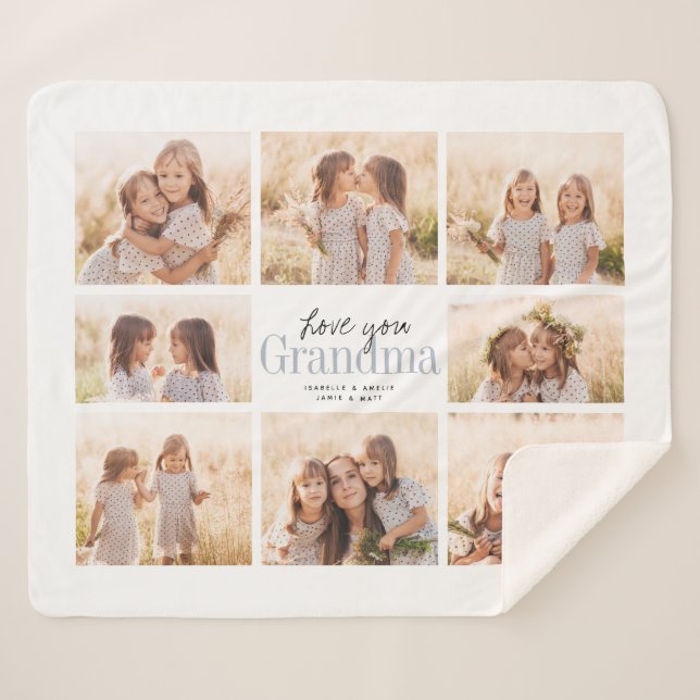Couverture Sherpa Custom Love You Grand-mère Petits-enfants Collage  (Devant (Horizontal))