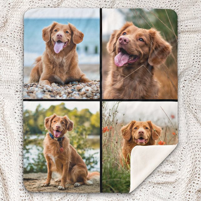 Couverture Sherpa Custom Modern 4 Photo Collage Chien (Créateur téléchargé)