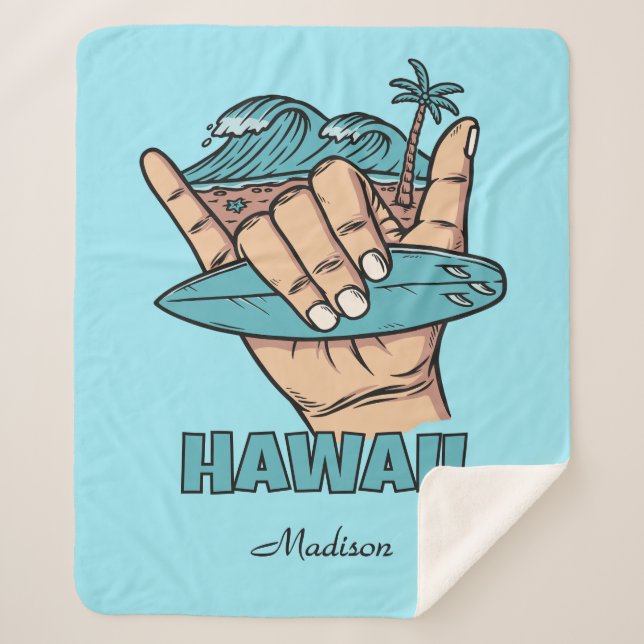 Couverture Sherpa Custom Name & Location Surf Shaka (Devant)