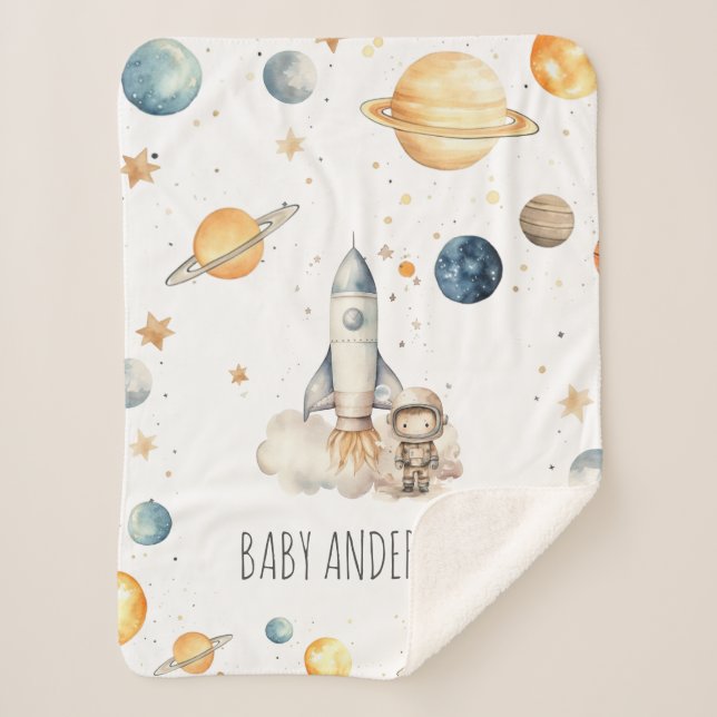 Couverture Sherpa Cute Astronaut Space Monogram Garçons (Devant)