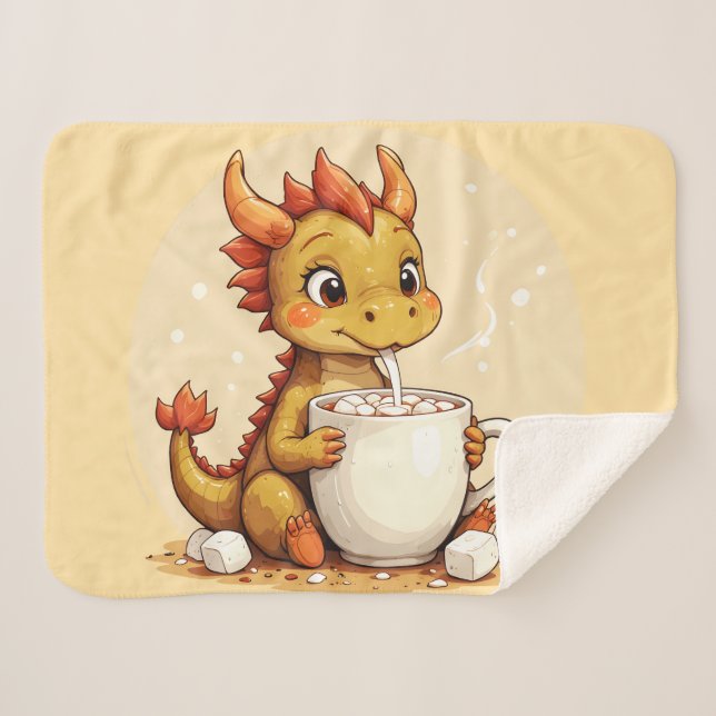 Couverture Sherpa Cute Baby Dragon Hot Chocolate Kids Kawaii Cozy De (Devant (Horizontal))