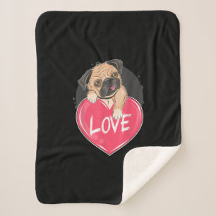 Couverture Sherpa Cute Carlin Coeurs de chien Carlin Cadeau de Saint