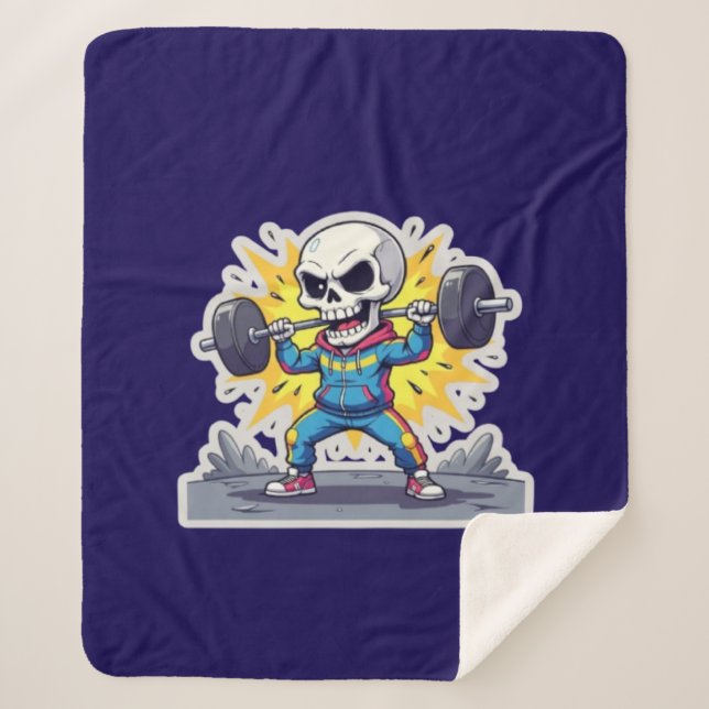 Couverture Sherpa “Cute Cartoon Skeleton Weightlifter • Funny Gym Ba (Devant)