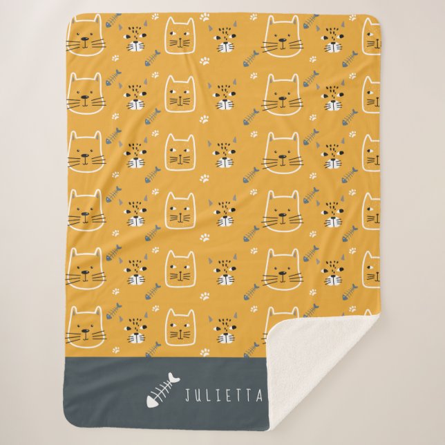 Couverture Sherpa Cute Cat Nom Motif moderne (Devant)