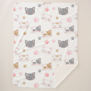 Couverture Sherpa Cute chat face chats souriants motif