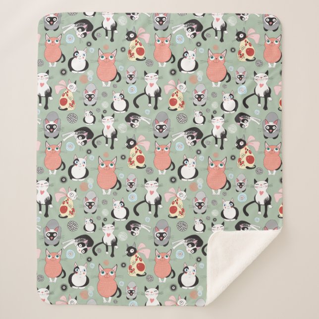 Couverture Sherpa Cute Chat Sherpa Blanche en polaire (Devant)