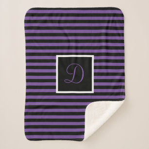 Couverture Sherpa Cute Chic Initial Purple et Black Stried