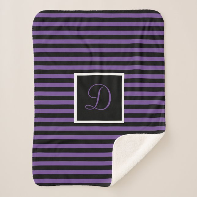 Couverture Sherpa Cute Chic Initial Purple et Black Stried (Devant)