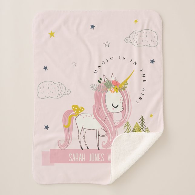Couverture Sherpa Cute Chic Whimsical Magique Unicorn Rose Princesse (Devant)