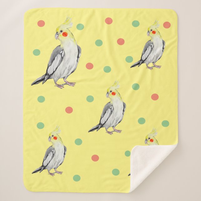 Couverture Sherpa Cute Cockatiel Aquarelle Parrot. (Devant)