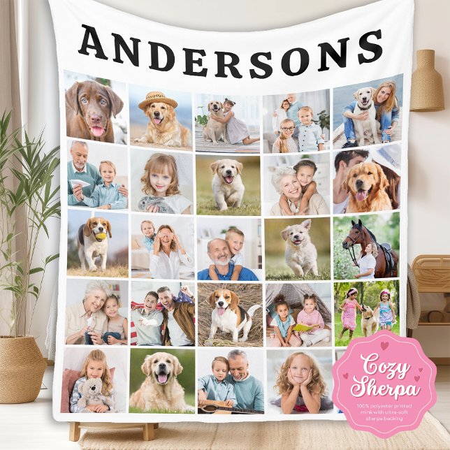 Couverture Sherpa Cute Custom 25 Photos Collage Family Pets Dog Kids (Créateur téléchargé)