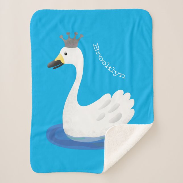 Couverture Sherpa Cute cygne blanc avec dessin de la couronne (Devant)