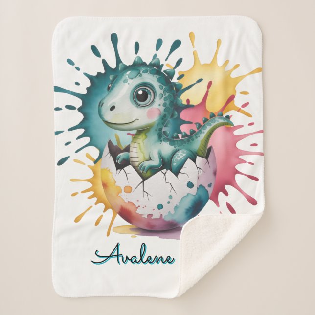 Couverture Sherpa Cute Dinosaur with Watercolor Splash Baby Shower (Devant)