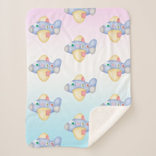 Couverture Sherpa Cute dinosaure avion anniversaire de enfant étudia (Devant)