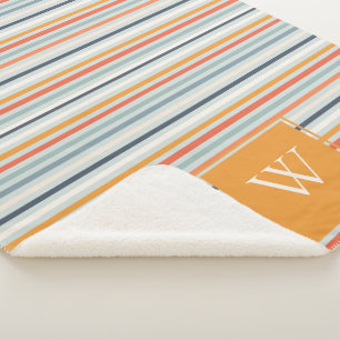 Couverture Sherpa Cute Dusky Orange Bleu Motif rayé ocre