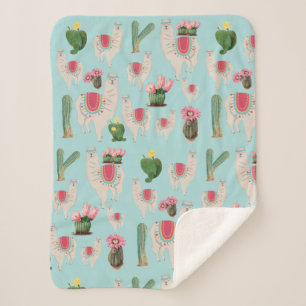 Couverture Sherpa Cute Fiesta Llama & Cactus Motif
