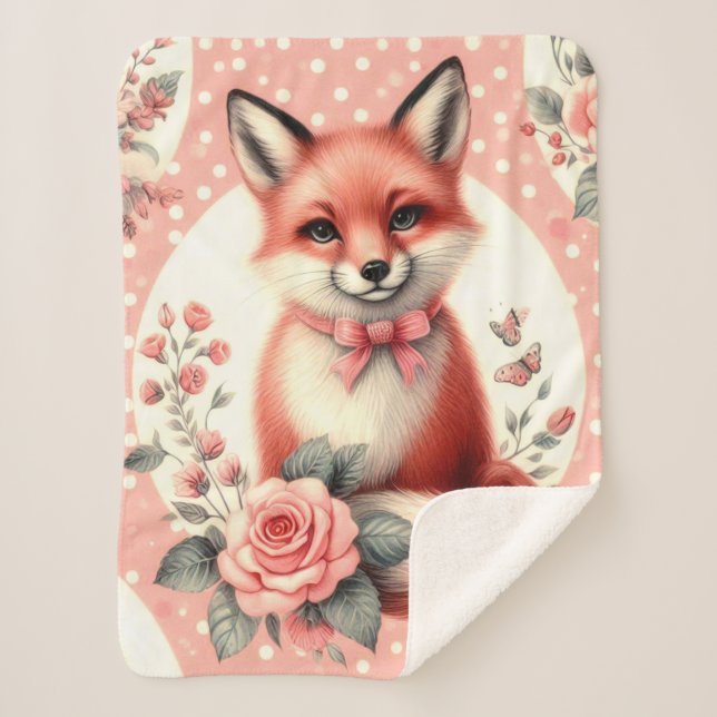 Couverture Sherpa Cute Floral Baby Fox (Devant)