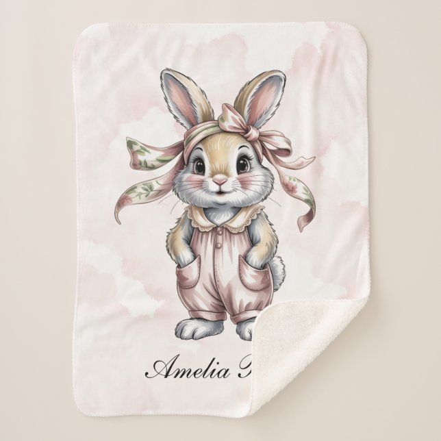 Couverture Sherpa Cute Floral Bunny Girl Baby Shower Welcome Sign (Devant)