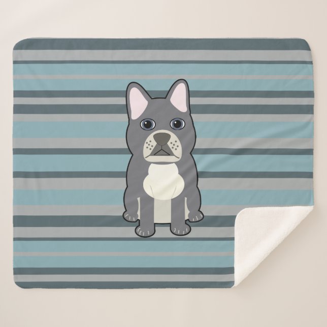 Couverture Sherpa Cute French Bulldog Blue Striped (Devant (Horizontal))