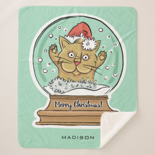 Couverture Sherpa Cute Funny Christmas Chat nom personnalisé