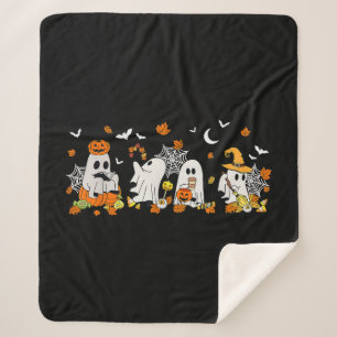 Couverture Sherpa Cute Ghost Boire Café Halloween Fall Ghost Bo