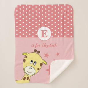 Couverture Sherpa Cute girafe pois étoiles rose