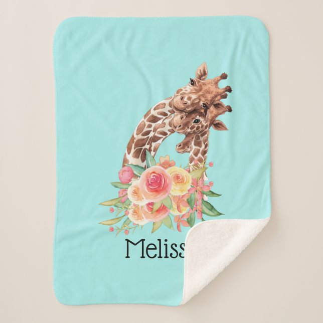 Couverture Sherpa Cute Giraffe Aquarelle Maman & Bébé (Devant)