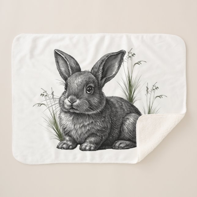 Couverture Sherpa Cute Gray Rabbit Among the Grass (Devant (Horizontal))