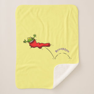 Couverture Sherpa Cute grenouille dans une chaussette rouge saut de