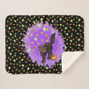 Couverture Sherpa Cute Halloween Chat Noir Fantômes Étoiles Citrouil