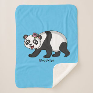 Couverture Sherpa Cute happy panda bear with flower cartoon