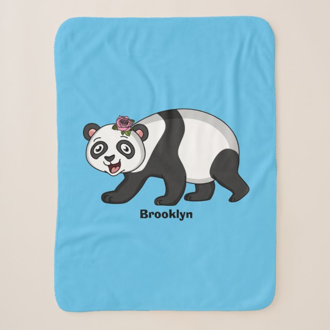 Couverture Sherpa Cute happy panda bear with flower cartoon (Devant)