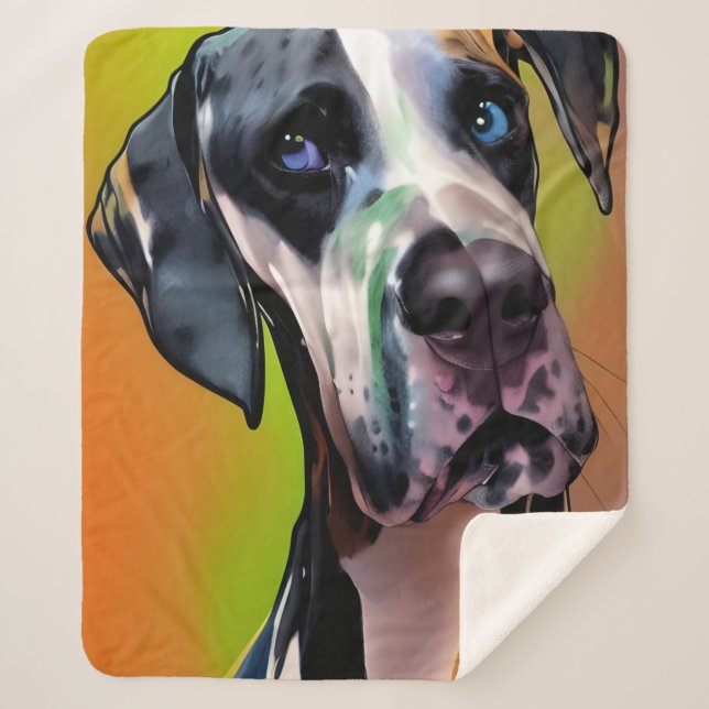 Couverture Sherpa Cute Harlequin Great Dane (Devant)