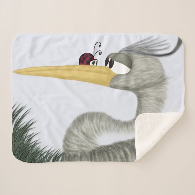 Couverture Sherpa Cute Heron et Ladybug (Devant (Horizontal))