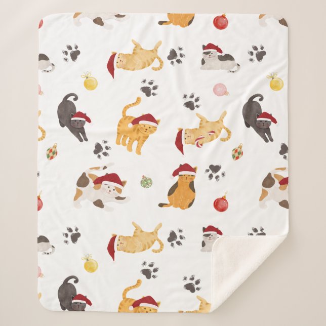 Couverture Sherpa Cute Holiday Cat Pattern (Devant)