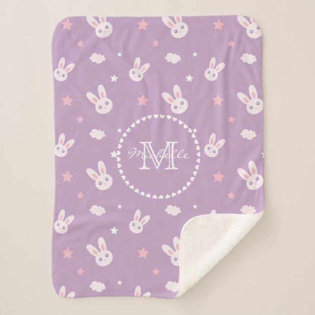 Couverture Sherpa Cute Kawaii Girl Lapin Rose Lapin Lapin Pastel Pur (Devant)